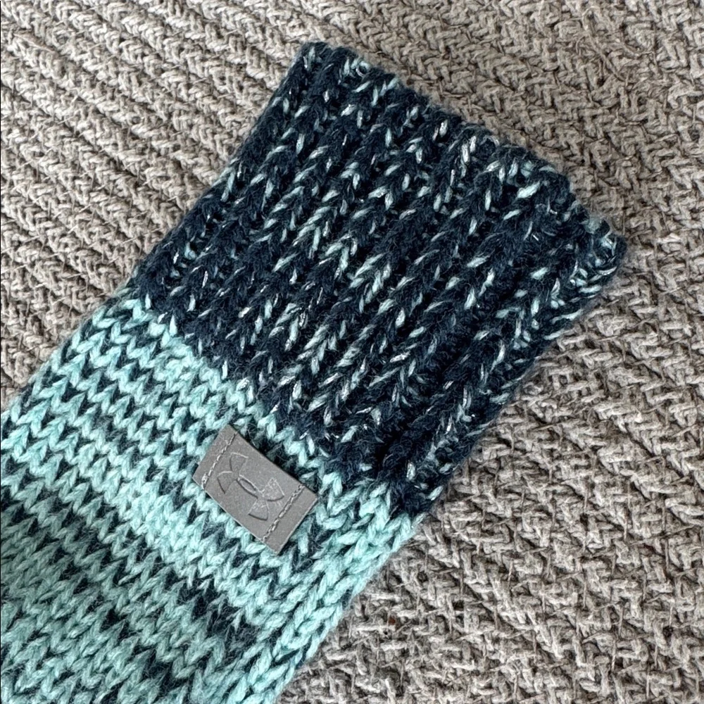 Under Armour Navy Blue Light Blue Silver Metallic Knit Mittens Reflective Logo
